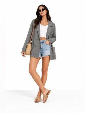 MONROW Sweater Double Breasted Knit Cardigan Size M Blazer Wool Cotton $285
